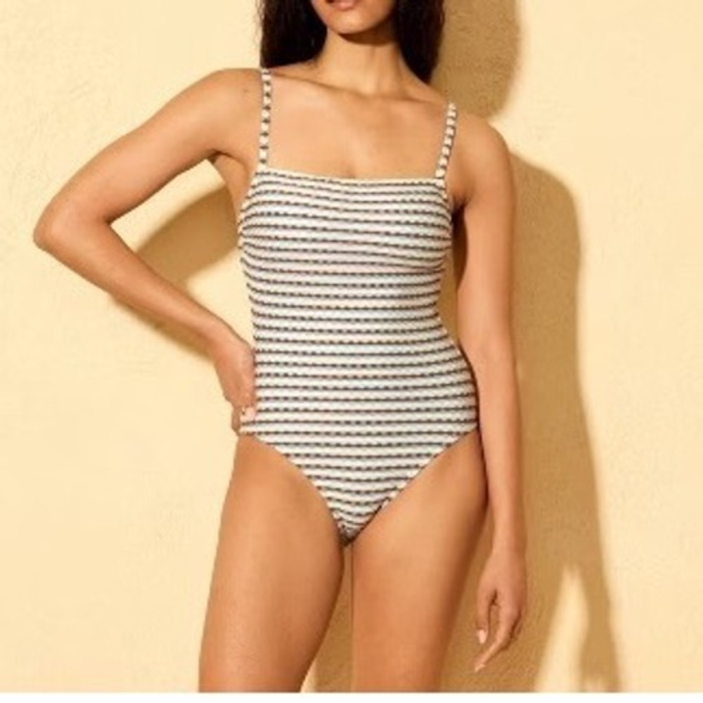 Shade & Shore Womens Striped Textured One Piece Swimsuit XS NWT Beach Vacation